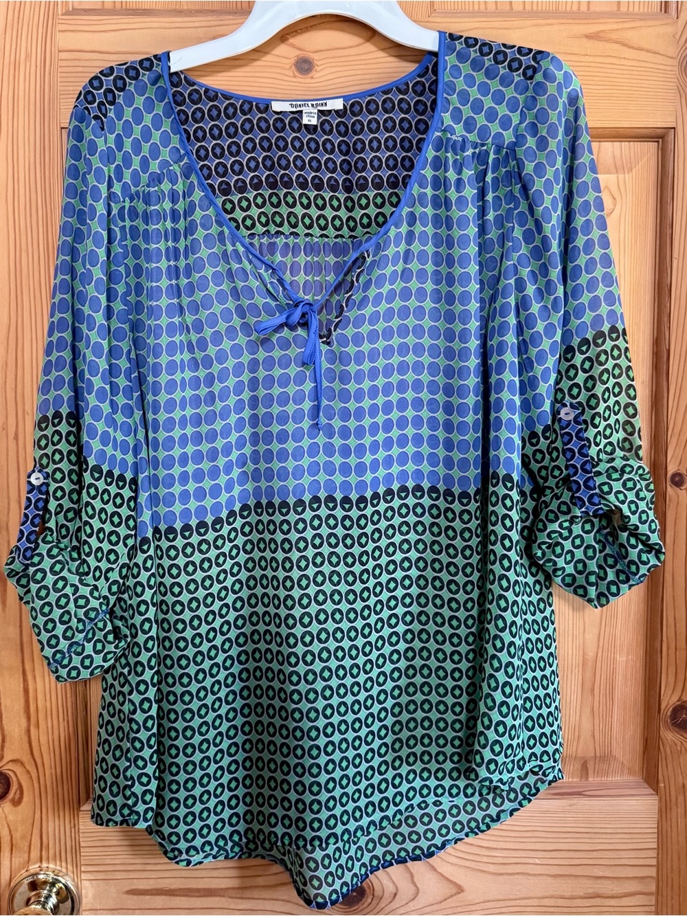 Daniel Rainn Blue & Green Geometric V-Neck Tunic
